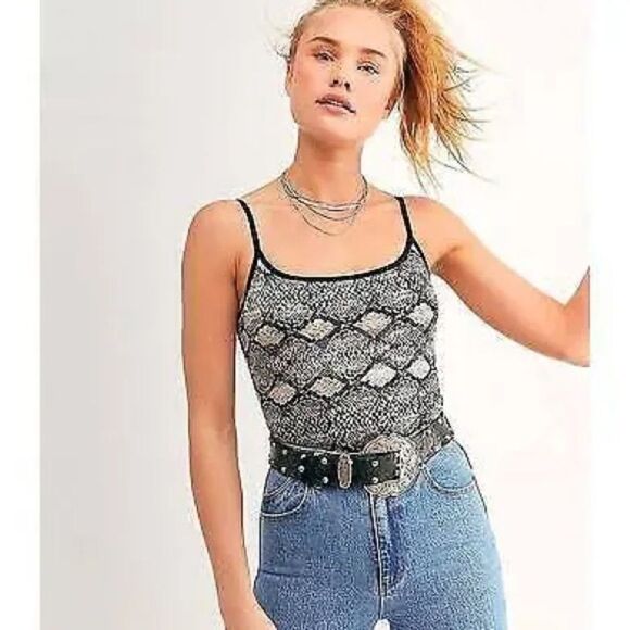 Free People Grey Snake Combo Bodysuit Small New With Tags - Picture 4 of 9